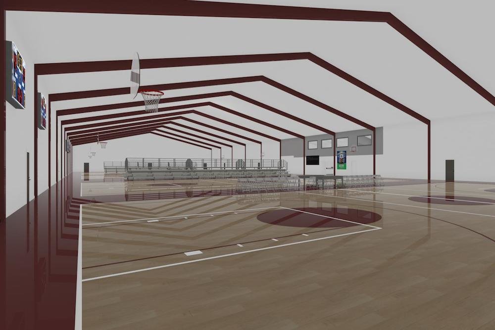 Plans call on four basketball courts at Strafford Sports Center off Interstate 44.